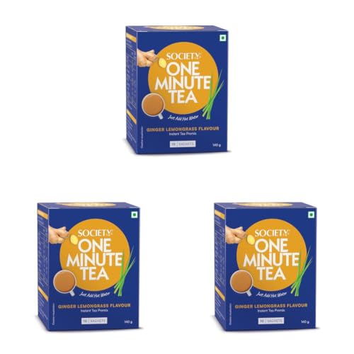 Image of Society One Minute Tea | Ginger Lemongrass Flavour | Made with Lemongrass & Ginger | Flavoured Instant Tea | 14g X 10 Sachets (140g) | Pack of 3