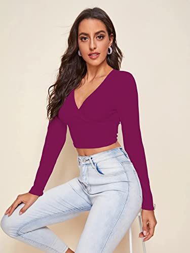 Image of Shasmi Women's & Girls' Solid Ribbed V Neck Collarless Full Sleeve Slim Fit Simplicity Tops (TOP 54)