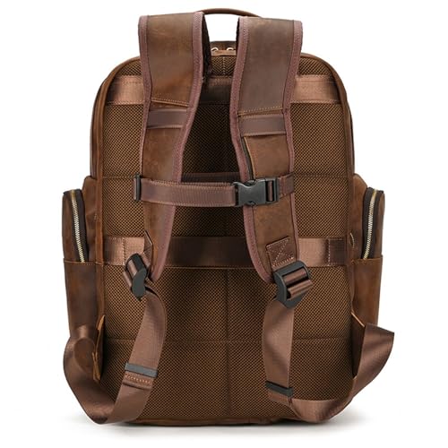 Mens Backpack Shoulder Bag Men's Vintage Leather Casual Backpack Travel Bag for Camping Outdoor Sport,Brown-46x35x26cm4