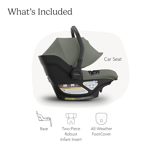 Image of UPPAbaby Aria V2 Lightweight Infant Car Seat - Load Leg + Anti-Rebound Panel - Infant Insert + All-Weather FootCover Included - Direct Stroller Attachment - Evelyn (Green Meadow)