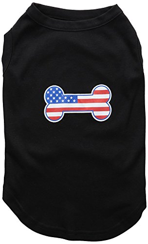 Pet Dog & Cat Shirt Screen Printed, 'Bone Shaped American Flag' Black XL (14-20 lbs.)