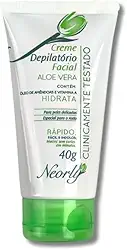 Creme Depilatório Facial Neorly Aloe Vera com Vitamina A 40g remove pelos do rosto de forma suave e eficaz hidrata enquanto depila indicado para todos os tipos de pele dermatologicamente testado