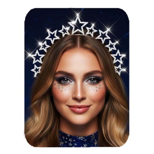 Reaky Serre-tête doré avec strass, couronne étoilée, déesse, carnaval, accessoires de cheveux pour femme (argent, taille unique)