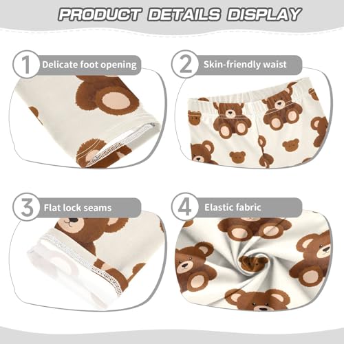 ALAZA Girls' Leggings Children's Yoga Pants Skinny Printed Dance Bear Brown Cute Comfortable 4T2