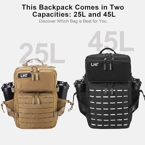 Image of LHI Tactical Military Backpack for Men 25L /45L Large Molle Army Assault Pack 3 Day Hiking Rucksack With Bottle Holder
