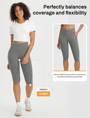 Image of baleaf Capri Leggings for Women Knee Length Yoga Workout Capirs Leggings with Pockets Tummy Control Stretch