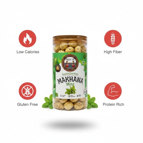 Image of BiharJi Peri Peri and Mint Pudina Makhana Combo Pack Of 2 Each Pack 78g I The Chill & Grill Duo,Roasted Makhana Duo: Chill & Grill (Peri Peri & Mint) | Spicy & Refreshing Mix | Healthy Office Snack | High Fiber Superfood