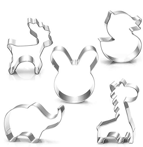 Mickey Mouse Cookie Cutters Set- Mouse Head,Ears,Side Face,Hand Shape Stainless Steel Biscuit Fondant Baking Molds for Kids Birthday Party, 5 pcs