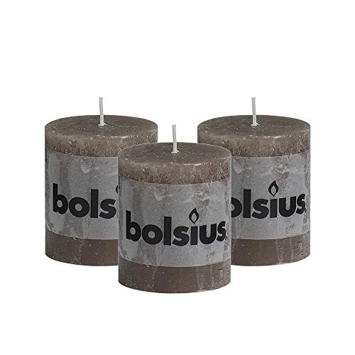 Bolsius Rustic Taupe Unscented Pillar Candles - 2.75" X 3.25" Decoration Candles Set Of 3 - Clean Burning Dripless Dinner Candles For Wedding & Home Decor Party Restaurant Spa- Aprox (80X68M) #TOP15