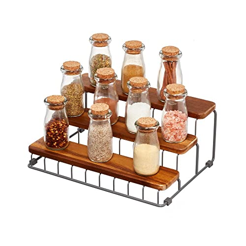 iDesign Ria Safford Collection Acacia Wood and Wire Three Organizer, 12" x 8.5" x 5", 3 Tier Spice Rack