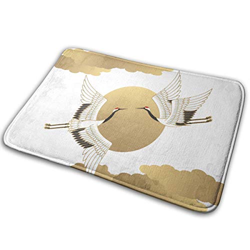 玄関マット 泥落としマット 鶴 金色 和風 日本 おしゃれ 屋内屋外兼用 キッチンマット ドアマット 洗える 滑り止め付き 耐磨耗性 業務用 家庭用 (60×40cm) BOLACO