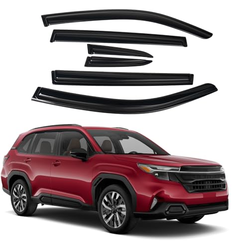 Image of Canvcle Forester Rain Guards - Window Visors for Subaru Forester 2025 2026, 6Pcs, Outside-Mount Tape-On Side Window Wind Deflectors for Forester Accessories, Vent Visors Shades Rainproof Black