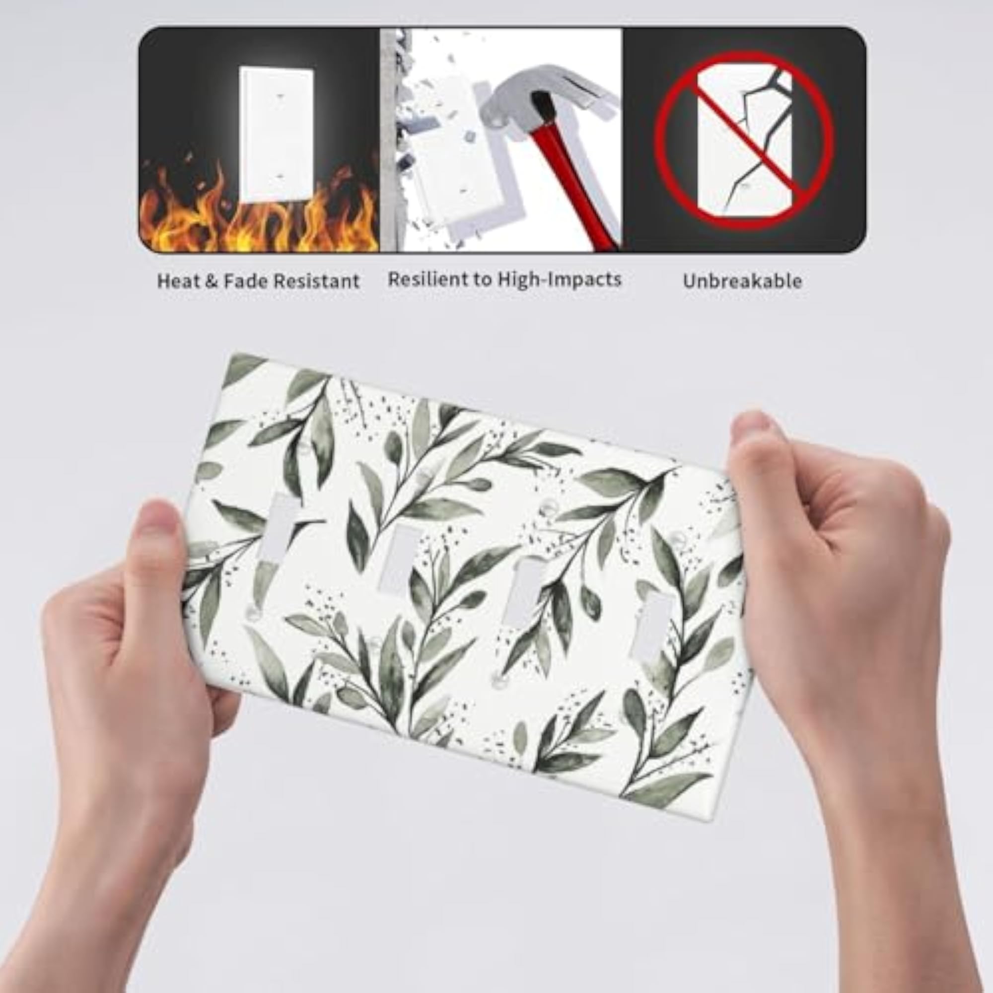 Green Olive Eucalyptus Leaf 4 Gang Quad Toggle Light Switch Cover