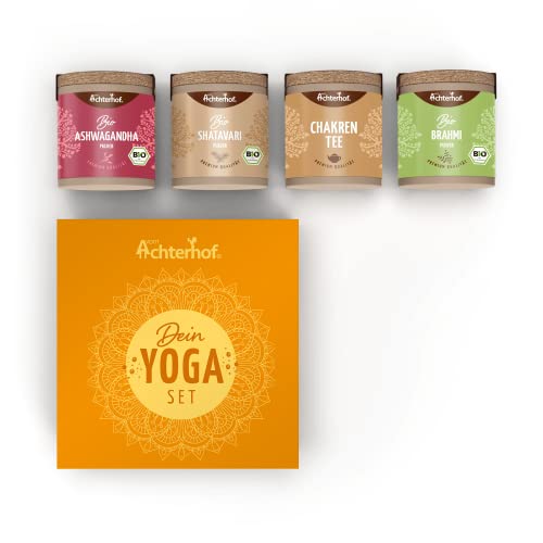 Yoga Geschenkset vom Achterhof | Ashwagandha, Shatavari, Brahmi Bio Pulver & Chakren Tee