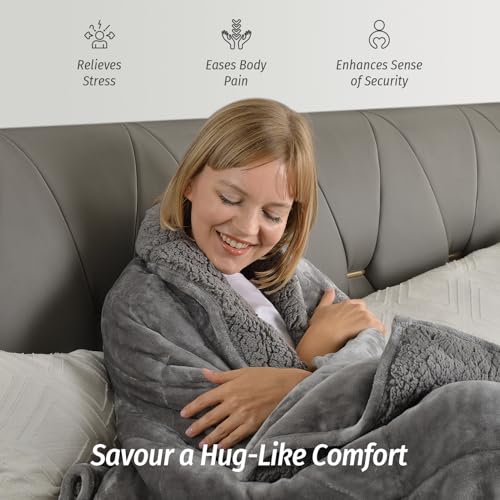 Wemore Sherpa Fleece Weighted Blanket for Adult, 20 lbs Dual Sided Cozy Fluffy Heavy Blanket, Ultra Fuzzy Throw Blanket with Soft Plush Flannel Top, 80 x 87 inches, Grey on Both Sides