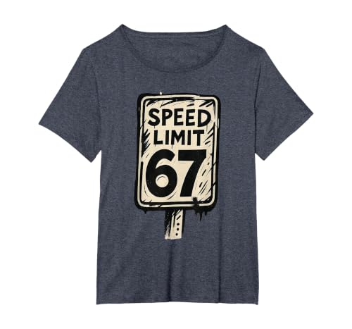 67 Speed Limit Sign Gen Alpha 67 Meme T-Shirt, Women's Plus, Heather Blue, 4X