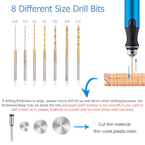 VQVYBXN 3-Speed Cordless Mini Drill Pen With 8 Small Drill Bits, Rechargeable Electric Hand Drill Pin Vise, Resin Drill Set For Jewelry Making, Resin, Plastic, Wood, Keychains DIY (BLUE)