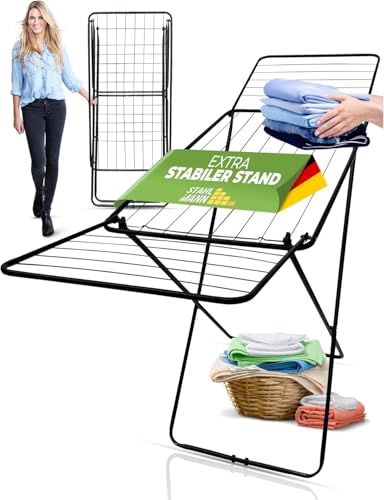 STAHLMANN ® Wäscheständer klappbar[18M Trockenfläche ] - Wäscheständer[Made IN EU] - Wäscheständer-Schwarz- Wäscheständerplatzsparend