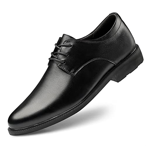 Dress Oxford Shoes for Men Lace Up Height Increasing Elevator Leather Derby Shoes 2.3 Inches Taller Slip Resistant Rubber Sole Low Top Block Heel(Black,10 M US)