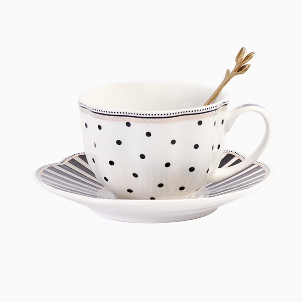 Striped Dot Ceramic Coffee Cup and Dish Set Household Afternoon Tea French Flower Spoon