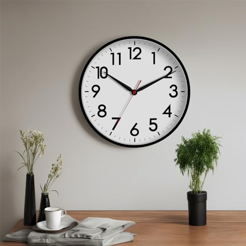 Image of AKCISOT 16 Inch Wall Clock Large Silent Non-Ticking Wall Clocks Battery Operated - Analog Classic Clock Decorative for Living Room, Office, Home, School(Black)