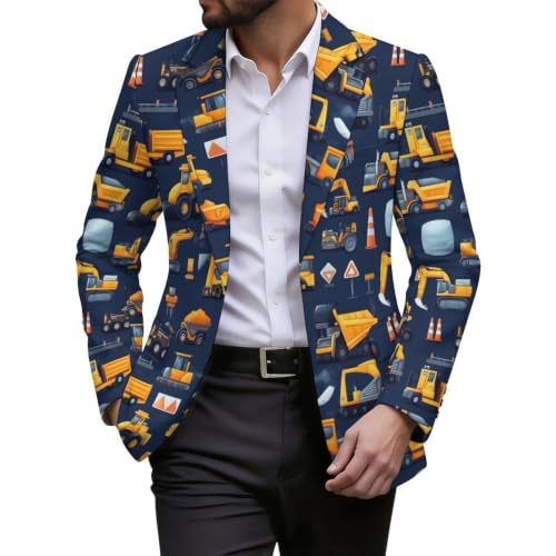 Casual Blazer for Men Single Button Suit Jacket Digger Dozer Print