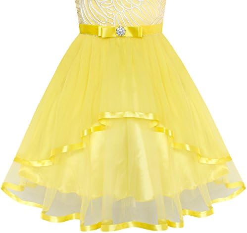 Sunny Fashion Flower Girl Dress Yellow Belted Wedding Party Bridesmaid Size 10 Years — view 3