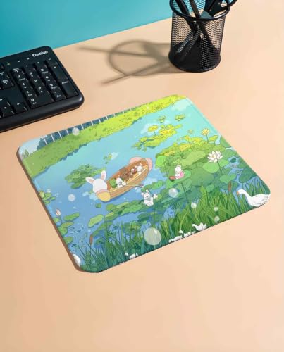 Image of Mouse Pad for Laptop & Desktop | 9x7 Inch Anti-Fray Stitched Edges | Non-Slip Rubber Base | Desk Setup Accessory for Students, Gamers & Professionals (Kawaii Pond)