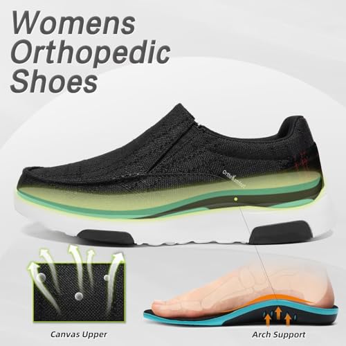 Image of OrthoComfoot Women's Orthopedic Slip-On Loafers Walking Shoes: Comfortable Plantar Fasciitis Loafers with Arch Support for Flat Feet, Casual Orthotic Shoes for Foot and Heel Pain Relief