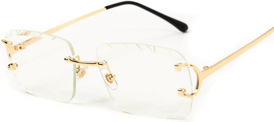 Street Knitted Rimless Gold Wire Frame Rectangular Unisex Luxury Trendy Old School Retro 90's Frameless Gem Cut Clear Lens Hip Hop Diamond Cut Eye Glasses For Men Women