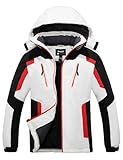 Skieer Men's Mountain Waterproof Ski Jacket Windproof Rain Jacket White&Red&Black M