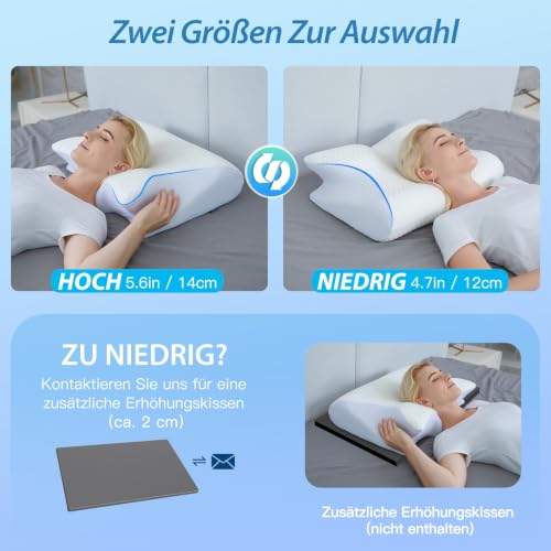 HOMCA Nackenkissen Memory Foam Kissen 2 in 1 Nackenstützkissen Ergonomisches Kopfkisse für...