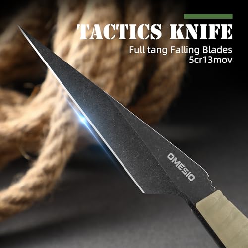 Image of Omesio Fixed Blade Knife with Sheath, 6.38 inch Full Tang Neck Knife for Men, Compact EDC Tactical Knife for Outdoor Camping, Survival, Hiking (Khaki)