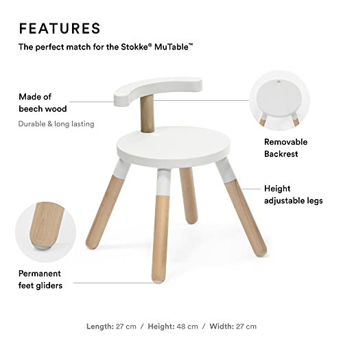 Stokke MuTable Chair, White, 2023 Redesign, Adjustable Seat Height & Removable Backrest, Made with Beech Wood - Image 3