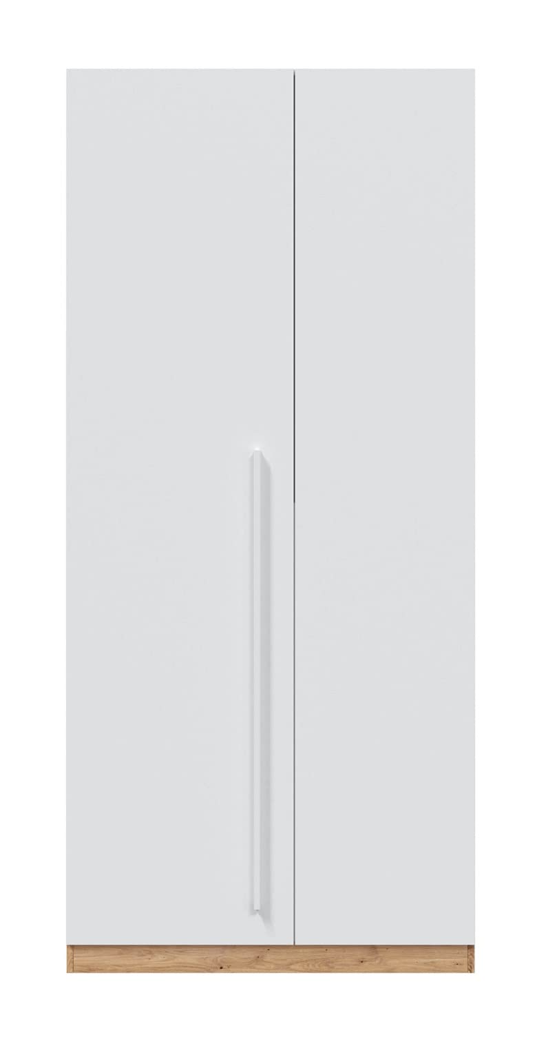 PEGANE Armoire avec 2 Portes en Panneaux de Particules mélaminés Blanc artik/chêne - Longueur 90 x Profondeur 52 x Hauteur 200 cm