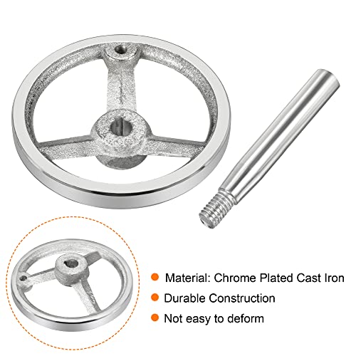 Patikil 120Mm/4.72 Inch Diameter 12Mm Id Rotary Handwheel, 1 Pack Cast Iron Chrome Plated With Handle For Many Types Of Milling Machines And Lathes, Silver Tone #TOP3