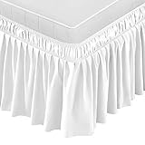 BIGTONE Bed Skirt Wrap Around Elastic Dust Ruffles Solid Color Wrinkle and Fade Resistant with Adjustable Elastic Belt 15 Inch Drop,Queen Size Bed,White