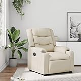 QUAHEAS Relaxsessel Creme Kunstleder, Manuelle Liegefunktion, Becherhalter, Seitentasche, für Wohnzimmer, Schlafzimmer, 110kg Tragkraft