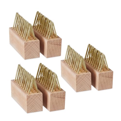 Relaxdays Fugenbürste, 6er Set, Unkraut & Moos entfernen, Stahlborsten, Ersatzbürsten, Garten & Terrasse, Natur/Gold