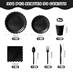 Vyntra 350 Pcs Black Disposable Paper Plates and Napkins Set for 50, 9" Dinner Plates & 7" Dessert Plates, Tableware for Birthday, Graduation, Wedding, Party - Image 2