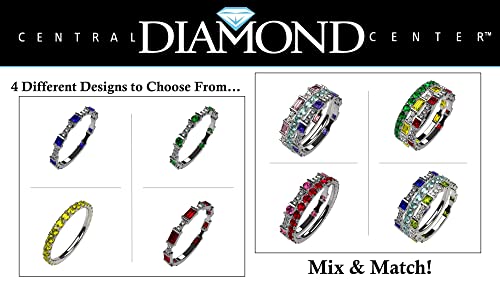 Central Diamond Center Stackable Birthstone Ring Band w/Simulated Birthstones, Sterling Silver4