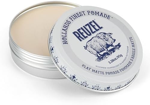 Reuzel Matte Clay Pomade, No Shine Pomade With A Medium Hold For A Natural Style And Finish 3.38oz/95g
