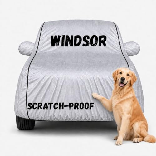 Image of Waterproof Car Cover for Windsor | Soft Cotton Lining Heavy Duty Triple Stitched Heat Resistant Outdoor Cover Comes with Mirror and Antenna Pocket Full Bottom Elastic (Zig Zag Silver)
