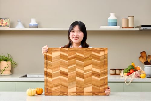 B Quarry Acacia Wood Cutting Boards, Extra Large Herringbone 24" x 18" with Juice Grooves
