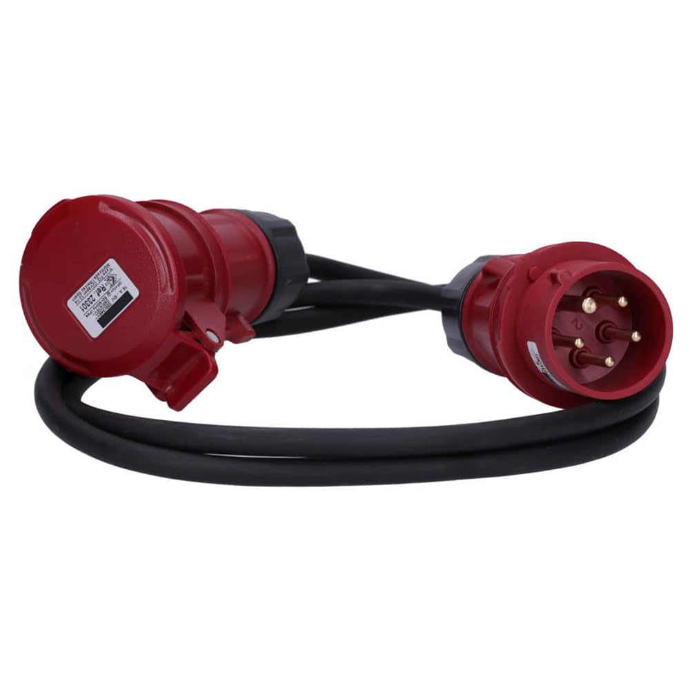 Voxura CEE-kabel, 5-polig, 400V, H07RN-F, 5x1,5, 16/5, IP44, krachtstroom, 5m, rood, mannelijk naar mannelijk, geschikt voor bouwplaats en kampeervakantie