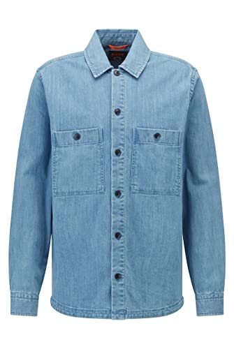 BOSS Hommes Locky 1 Chemise Oversized Fit en Denim Stretch à Logo brodé