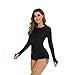 Sun Protection Clothing Women: Women Tummy Control Rash Guard Swimsuits Long Sleeve Bathing Suit Surfing Swimwear Sexy Sport Athletic Swimming Beach Clothes All Black M