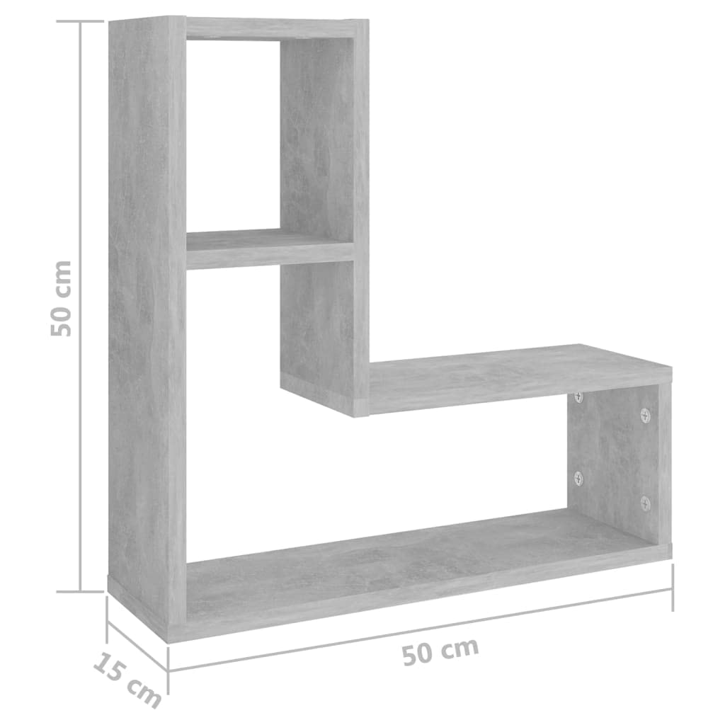 vidaXL Mensole a Muro 2pz Grigio Cemento 50x15x50cm Legno Multistrato