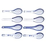 Ciieeo 8 pièces Cuillères Ramen Porcelaine pour Soupe Chinoise Wonton et Céréales Asiatiques avec Motif Floral Bleu