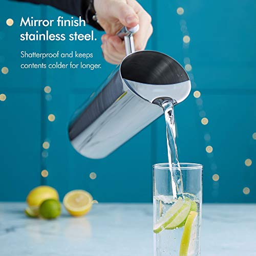 VonShef Water Pitcher with Ice Guard, Stainless Steel, 60 Ounces - Thumbnail 3